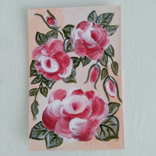 ACEO Roses Original Collectible Postcard Flowers Mini Painting Original Postcard with Roses.