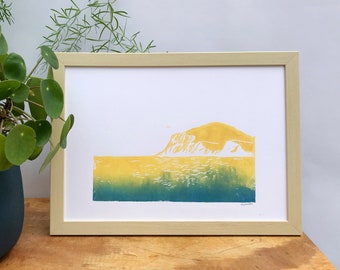 Handgefertigter Linolschnitt „Soleil du Cap Gris-Nez“
