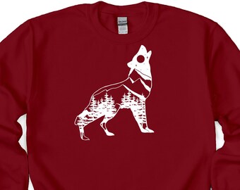 Forest Wolf Graphic Sweatshirt: Mountain Inspired Design