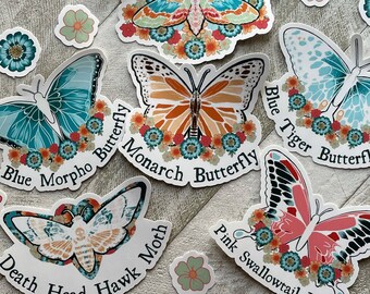 Waterproof Butterfly & Moth Sticker Pack: Floral Zoology Stickers