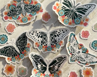 Waterproof Butterfly & Moth Sticker Pack: Floral Zoology Stickers