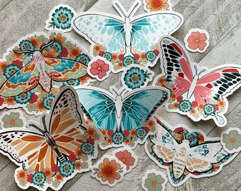 Waterproof Butterfly & Moth Sticker Pack: Floral Labeled Stickers