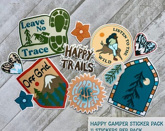 Waterproof Happy Camper Sticker Pack | Granola Girl Stickers | Outdoor Sticker Pack |