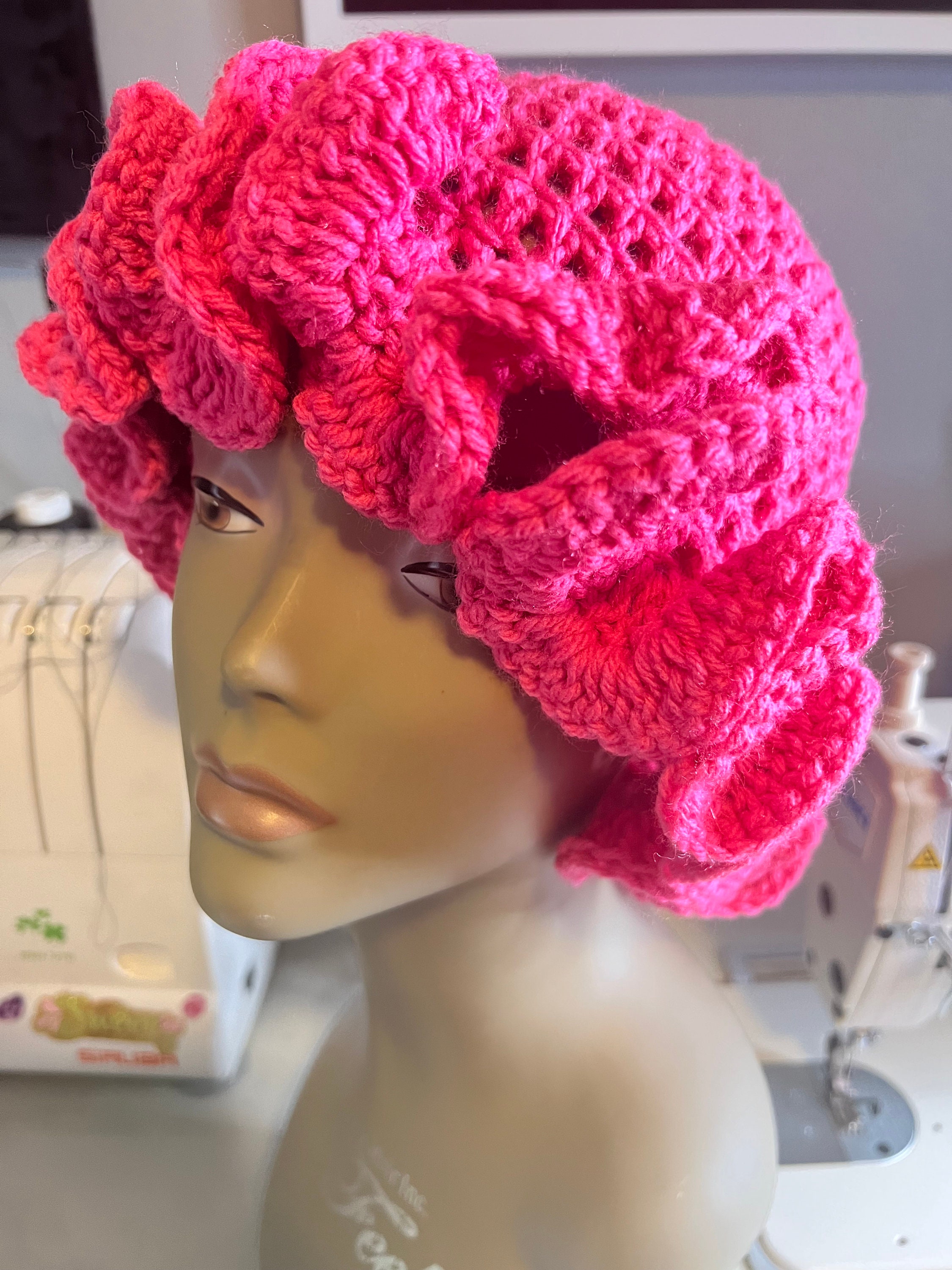 Hot Pink Crochet Ruffled Bucket Hat - Etsy