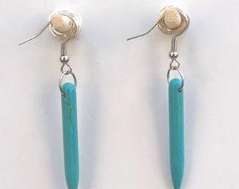 Genuine Turquoise Teardrop Earrings: Sterling Silver-Plated Hooks