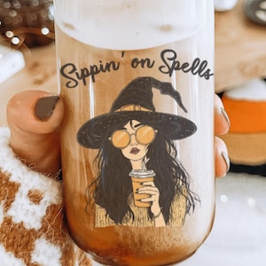 Libbey Glass Iced Coffee Cup Witchy Summerween Drinkware Witchy Vibes Iced Coffee Cup Glass for Summer Cool Drinks Halloween Glass Halloween