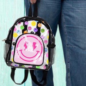 Clear Vinyl Smiley Face Backpack: Stadium Approved Concert Bag