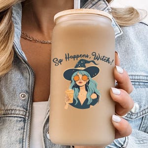 Summerween Iced Coffee Cup Witch Gifts Iced Glass Tumbler Halloween Tumbler Witch Glass for Coffee Halloween Gift Retro Halloween Coffee Cup