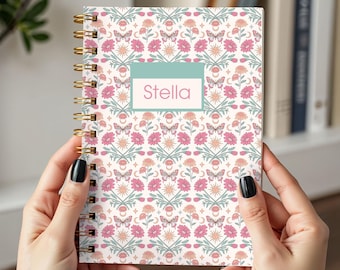Personalized Butterfly Notebook Floral Journal Back to School Custom Name Journal Pink and Brown Notebook Journal for Daughter Diary