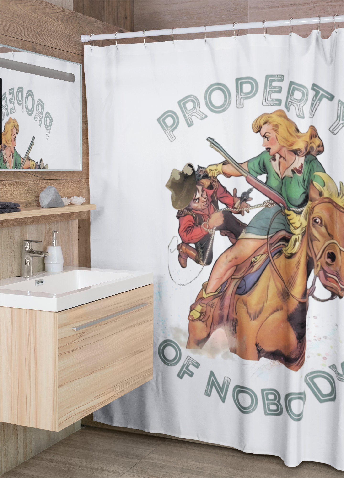 Cowgirl on Horse Shower Curtain, Cowgirl Shower Curtain, Cowboy, Rodeo