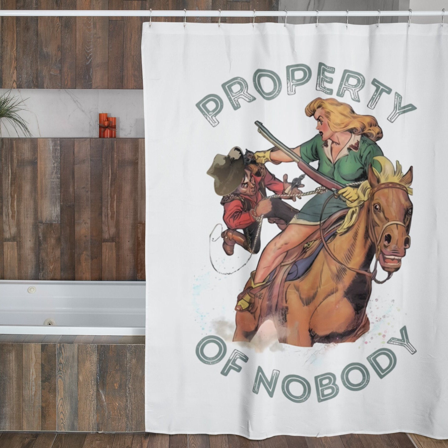 Cowgirl on Horse Shower Curtain, Cowgirl Shower Curtain, Cowboy, Rodeo