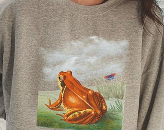 Orange Frog, Frog and Butterfly Shirt, Frog Shirt, Cottagecore Aesthetic, Cottagecore Shirt, Fairycore Tee, Cute Frog, Frog Art, Frog Lover