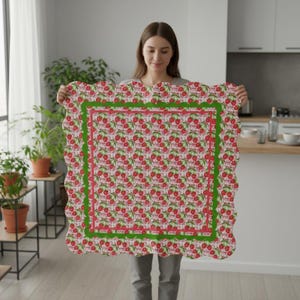 Strawberry Mahjong Game Mat, Mahjong Mat, Floral Border Mat, Mahjong Play Surface, Soft Polyester Mat, Non Slip Rubber, Quiet Tile Mat, 31 Inch Square Mat, Carry Pouch Included, Elegant Mahjong Mat