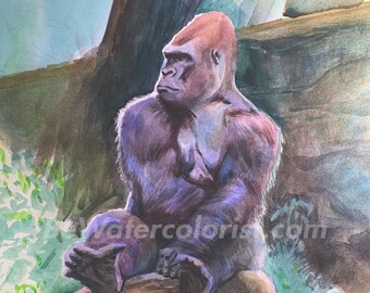 Silverback Gorilla contemplating | Original Watercolor Painting | Bewatercolorist