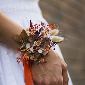 Flower Wrist Corsages Orange Bracelets for Bridesmaid Wedding
