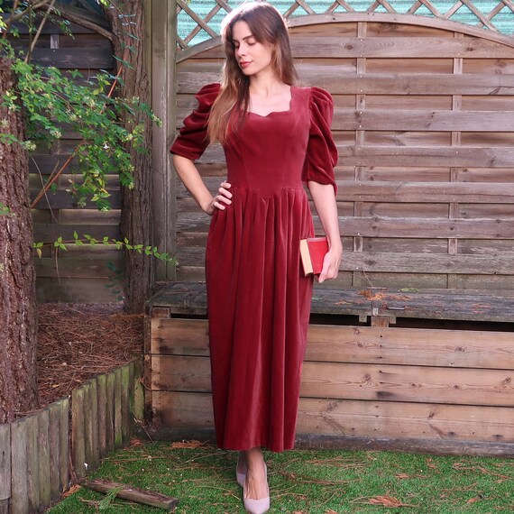 Laura Ashley burgundy red velvet Victorian style … - image 3