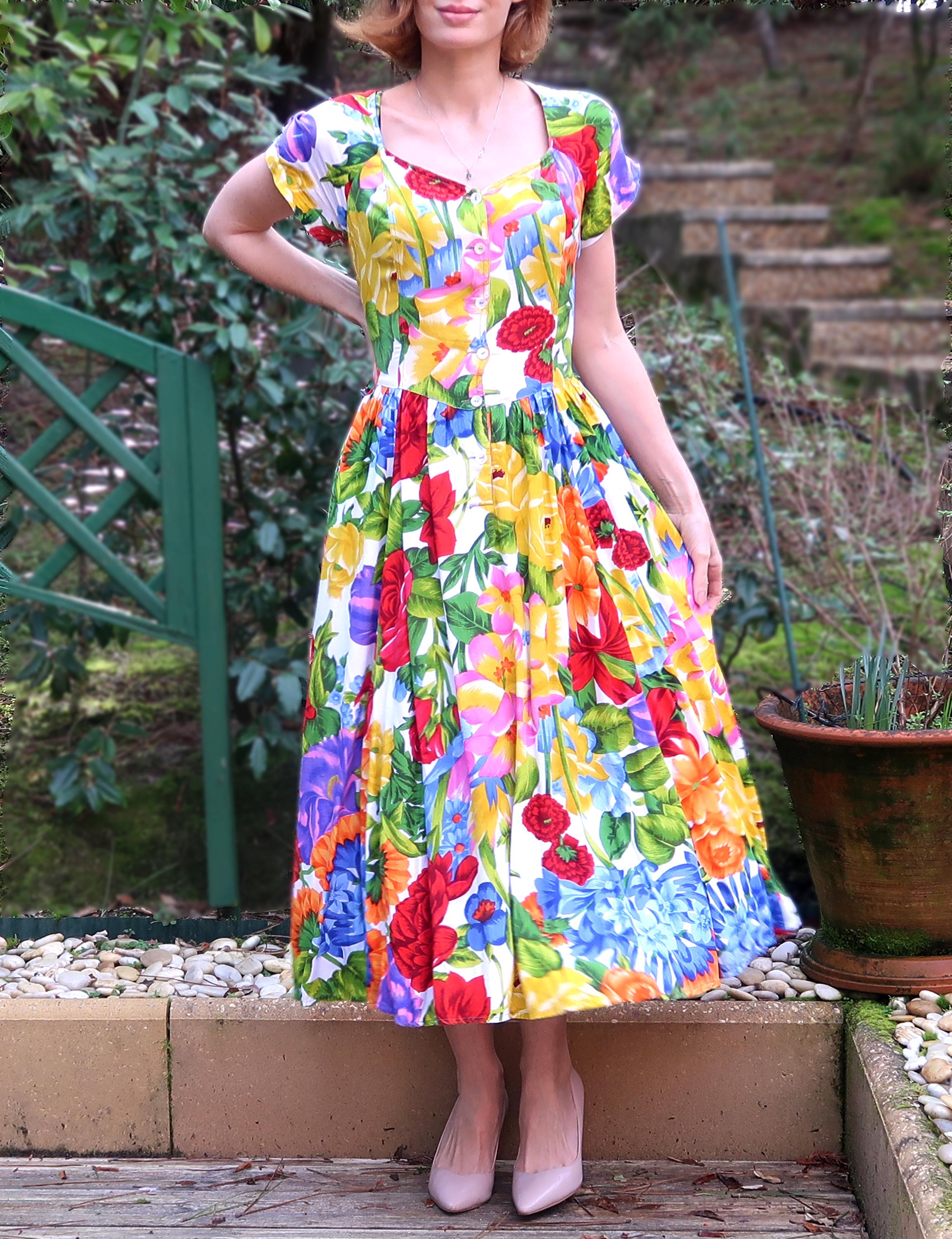 Robe Longue Vintage Burnichon Des Années 70 - Taille 36 - Coupe évasée Bohème Noire - Made In France