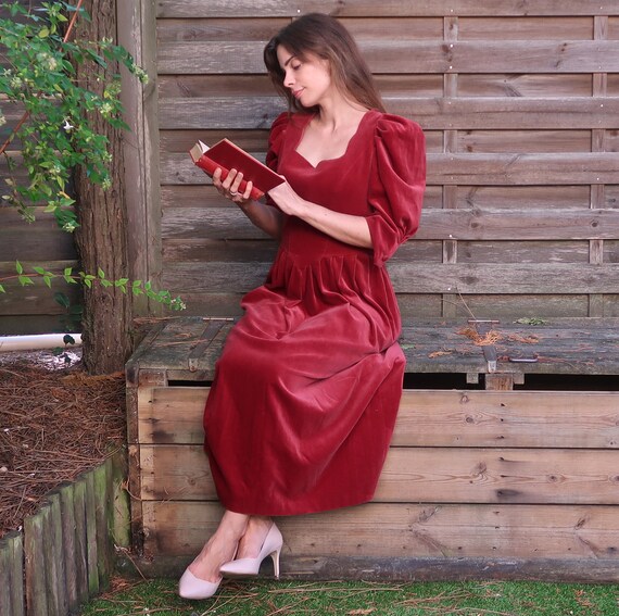 Laura Ashley burgundy red velvet Victorian style … - image 5