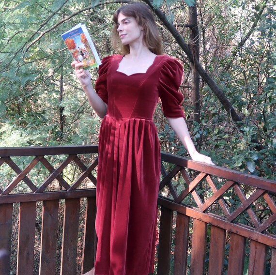 Laura Ashley burgundy red velvet Victorian style … - image 4