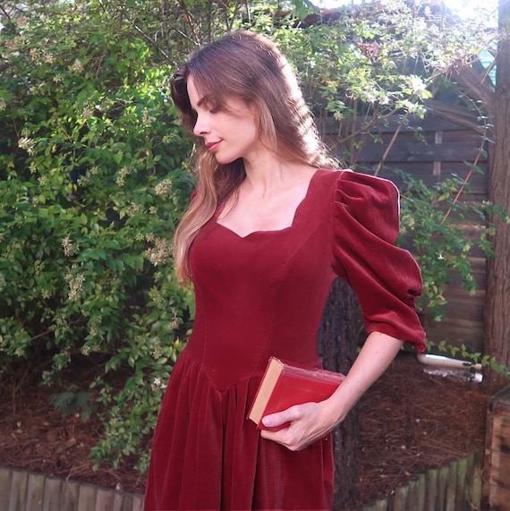 Laura Ashley burgundy red velvet Victorian style … - image 1