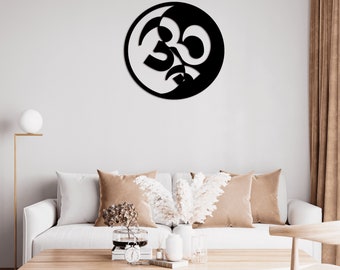 Minimalist Om Sign Metal Wall Art: Yoga Studio Decor