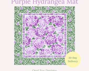 Hydrangea Mahjong Mat | Preppy Floral Mahjong Table Mat | Purple Garden Party Game Mat | Waterproof Non-Slip Mahjong Mat | Gift for Her