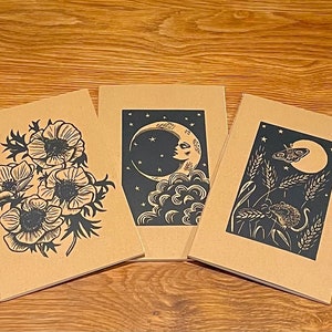 Journal - sketchbook - hand printed linocut - original art print