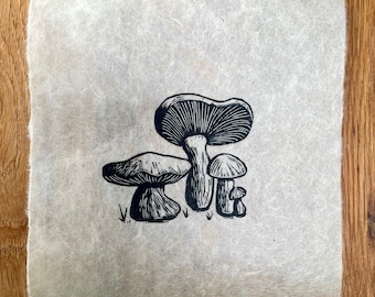Mushroom Family - Lino cut print - original art
