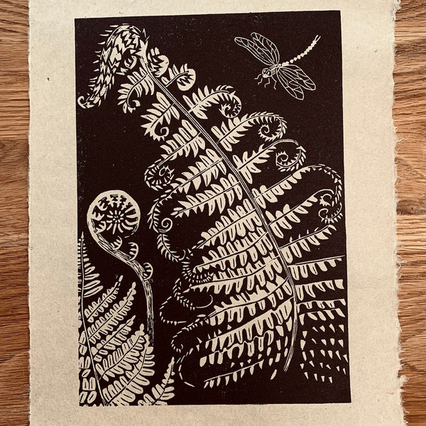 Fern Unfurling - Lino print - oeuvre d'art originale - photo d'art botanique