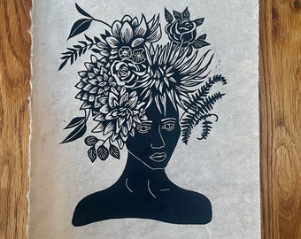 Cut Flowers - linocut - lino print - original art print - wall print - botanical