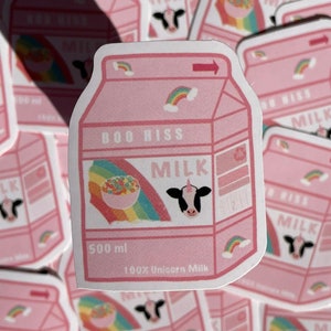 Pegatina de leche de unicornio, pegatina troquelada, resistente a la intemperie, pegatina para computadora portátil, pegatina linda, pegatina para botella de agua, pegatina rosa, pegatina brillante
