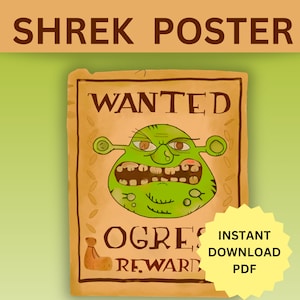 Shrek wanted poster | Digital download, Shrek party decor, Shrek gift, Shrek meme, Shrek illustrations, Shrek wall art, Shrek print