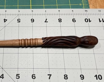 Octopus Wand Hand Carved from Dark & Light Walnut - 10.25" Natural Tung Oil Finish
