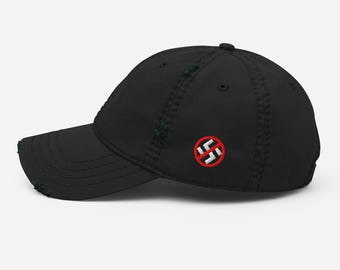Embroidered No-Nazi symbol on left side Distressed Dad Hat Otto