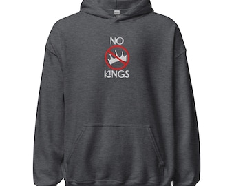 Embroidered No Kings Unisex Hoodie No-Crown on Front