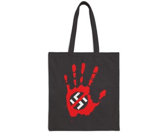 No-Nazi Bloody Hand Print Cotton Canvas Tote Bag, Reusable Shopping Bag