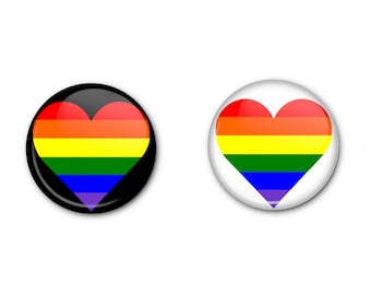 PRIDE Heart Buttons! 1" x2 Classic Pride Flags in a Heart Shape - Pin-back, Magnet OR Lapel Pin