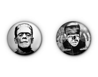 Frankenstein's Monster 1" Buttons! x2 Classic Horror Buttons! - Pin-back, Magnet OR Lapel Pin