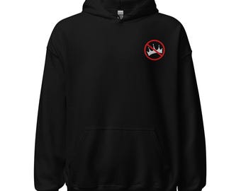 Embroidered No Kings - No Crowns symbol on left chest Unisex Hoodie