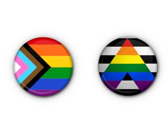 PRIDE 1" Buttons! x2 One Progress Button and one Ally Button - Pin-back, Magnet OR Lapel Pin