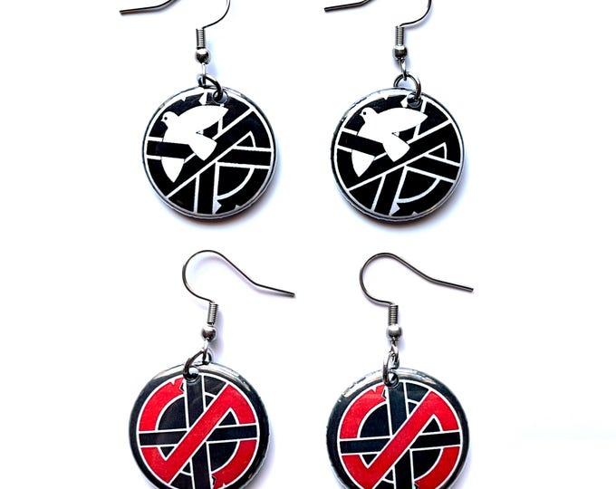 Featured listing image: CRASS French Wire Earrings Stainless Steel - No Gods No Masters - Anarchy & Peace or NGNM white dove