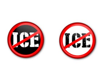 NO-ICE 1" Buttons! x2 Anti-Gestapo Anti-ice- Pin-back, Magnet OR Lapel Pin (ID2)