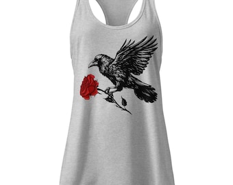 Black Raven Holding a Red Rose Women’s fitted racerback tank top Socialist Rose - Next Level 1533