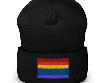 Embroidered Pride Rainbow Cuffed Beanie