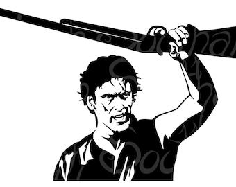 Evil Dead Ash & His Boomstick Vector Clip Art .SVG Downloadable Scale-able Image from Army of Darkness