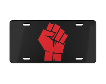 Red Resist Solidarity Fist Vanity Plate - Metal - Unique Gift for Activists, Revolution Plate