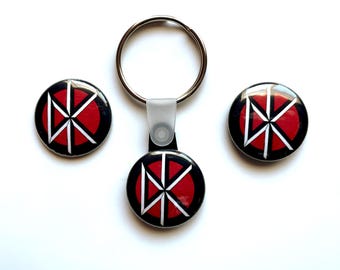 DK Dead Kennedys Buttons Pack! (1) pinback DK Button, (1) magnet DK Button & (1) keyschain! Punk Pins!