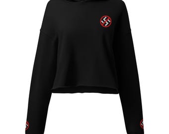 Embroidered No-Nazi symbol on Front and Sleeves of Crop Hoodie