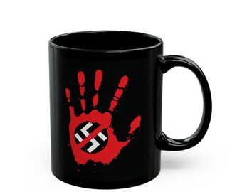 Anti-Fascist Bloody Hand Print Coffee Cup, Antifa Black Ceramic Mug, 11oz & 15oz Options