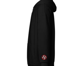 Unisex Zip Hoodie with Embroidered No-Nazi Symbol on both Sleeves near Wrist